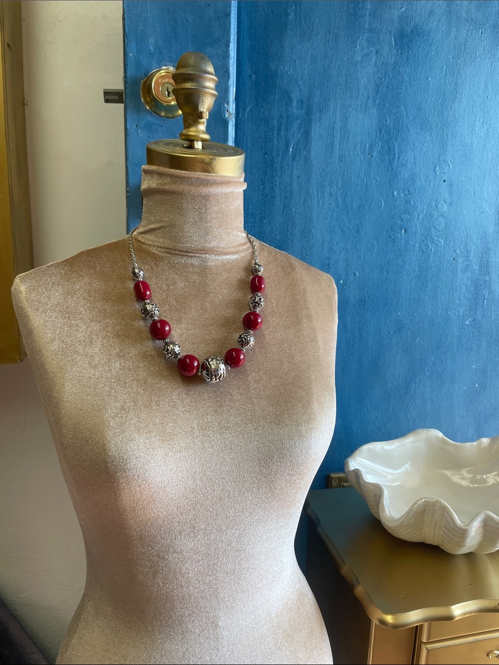Elegant Red Beaded Statement Necklace - Designer Style